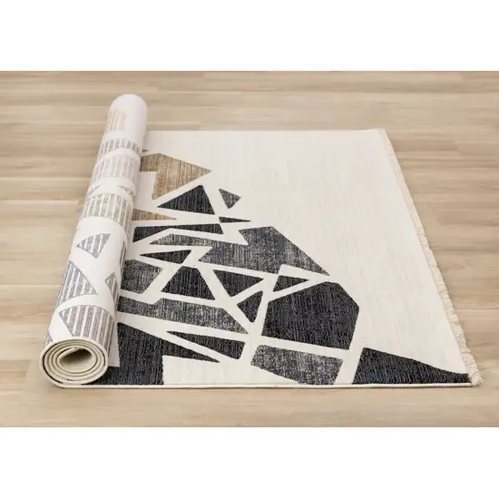 Cream Black And Tan Abstract Area Rug Photo 9