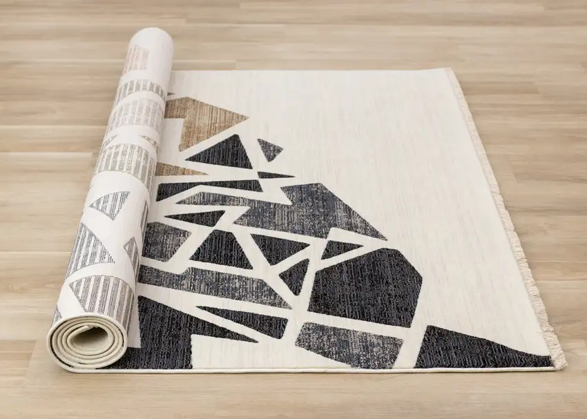 Cream Black And Tan Abstract Area Rug Photo 9