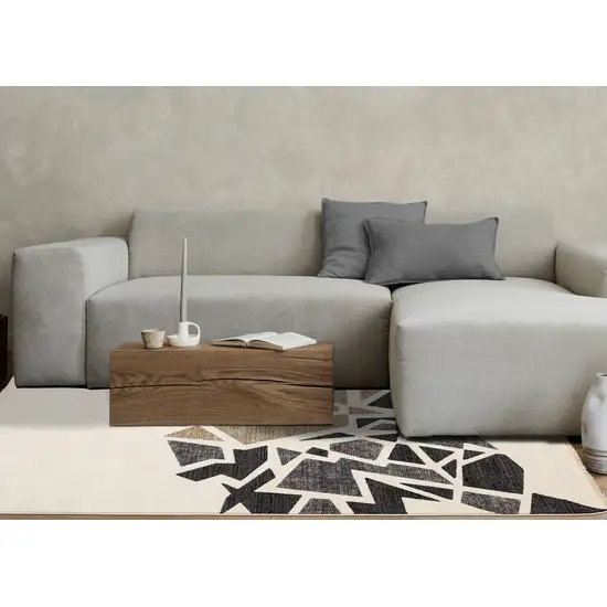 Cream Black And Tan Abstract Area Rug Photo 5