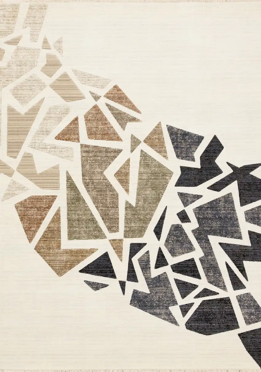 Cream Black And Tan Abstract Area Rug Photo 5