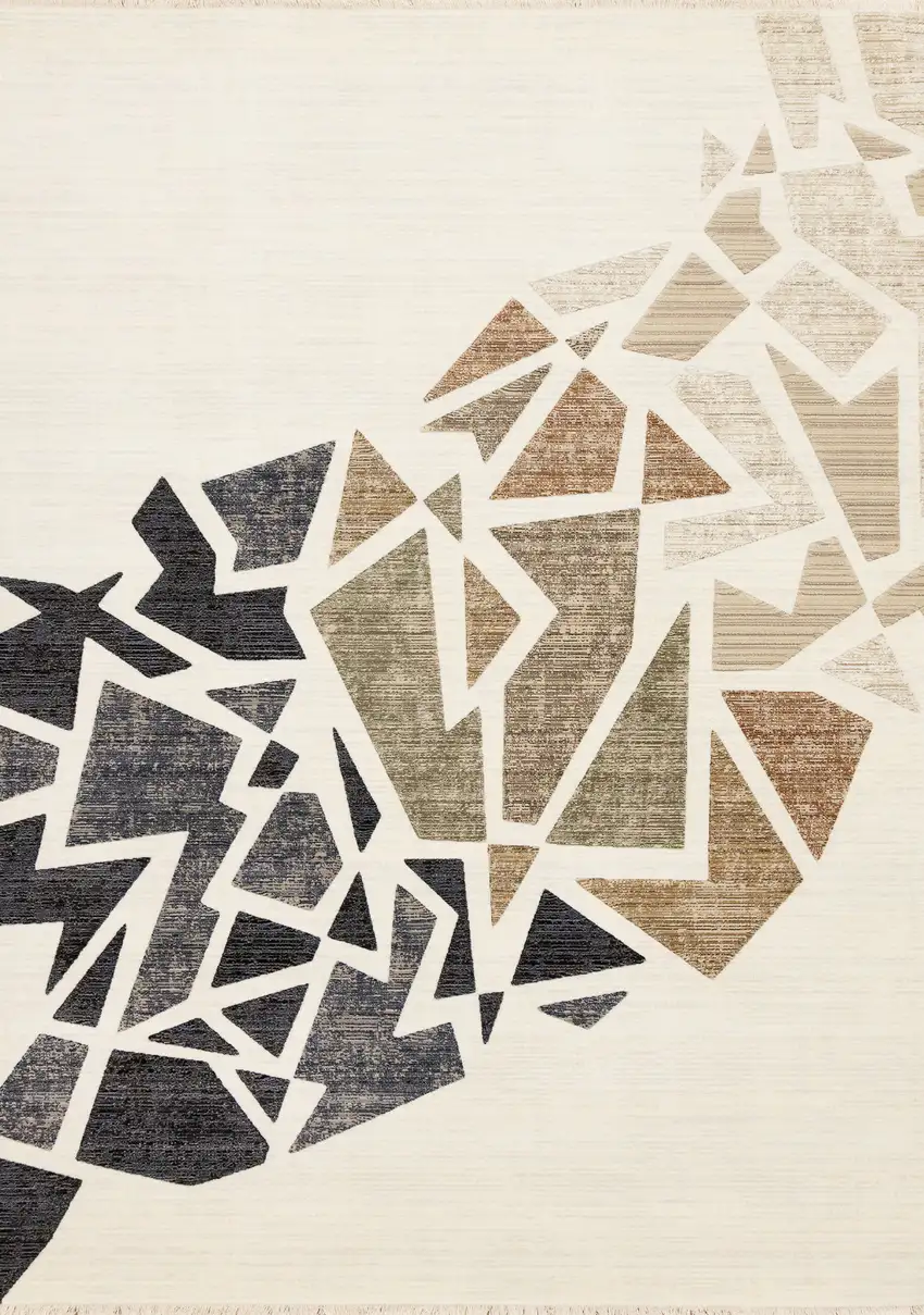 Cream Black And Tan Abstract Area Rug Photo 2