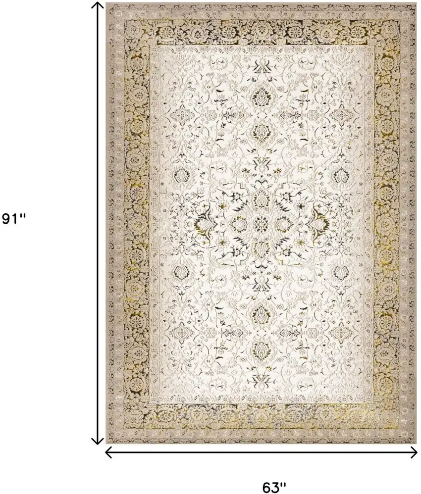 Cream Black And Tan Medallion Area Rug Photo 3