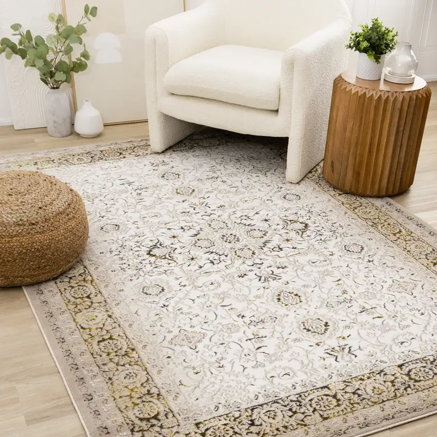 Cream Black And Tan Medallion Area Rug Photo 6