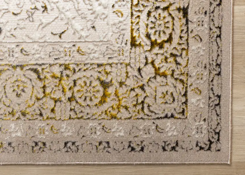 Cream Black And Tan Medallion Area Rug Photo 9