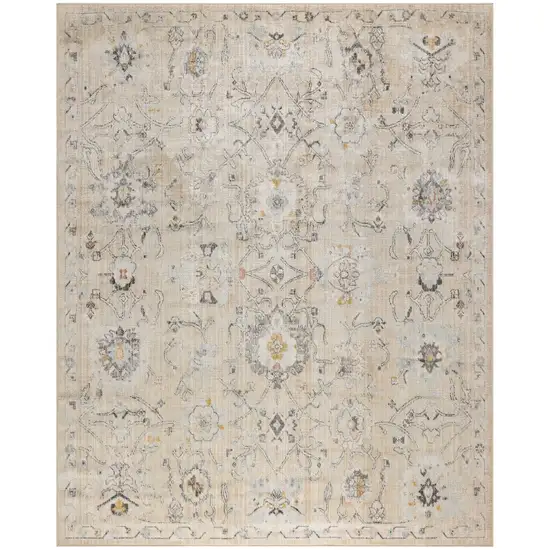Cream Black And Yellow Floral Distressed Area Rug Photo 7