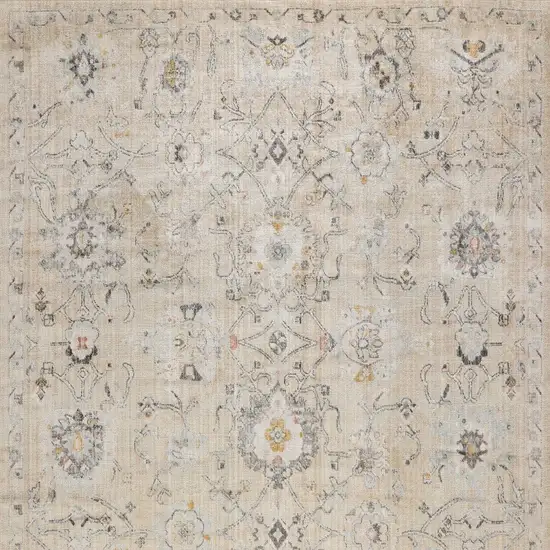 Cream Black And Yellow Floral Distressed Area Rug Photo 9
