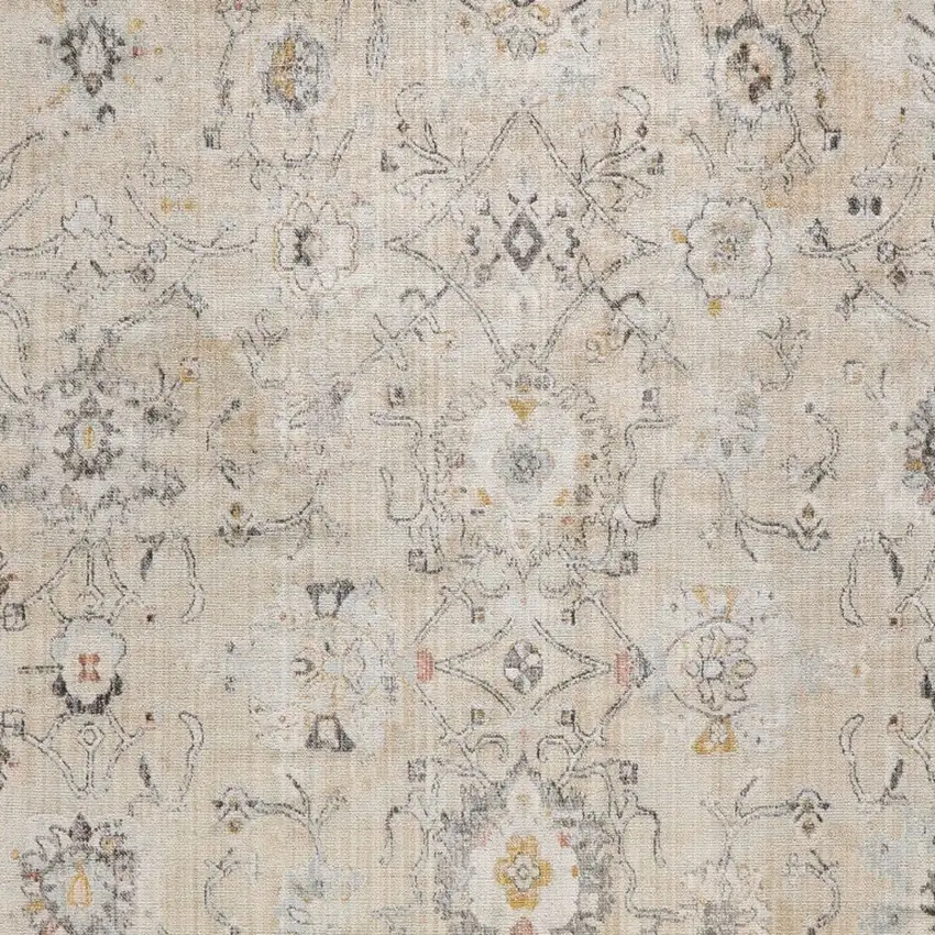 Cream Black And Yellow Floral Distressed Area Rug Photo 8