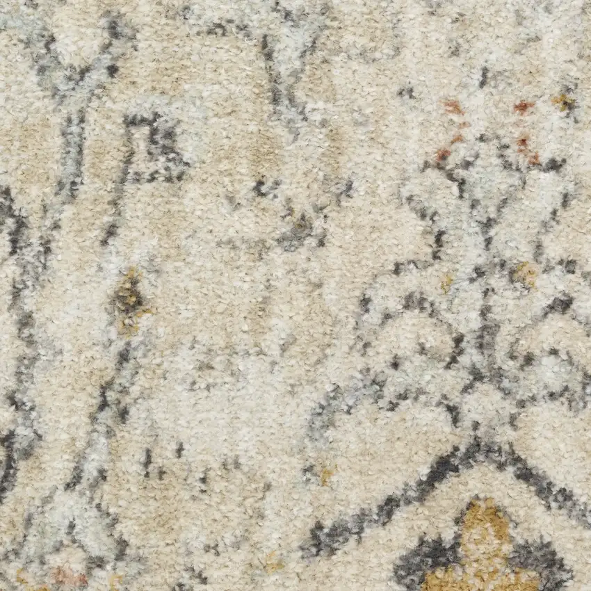 Cream Black And Yellow Floral Distressed Area Rug Photo 3