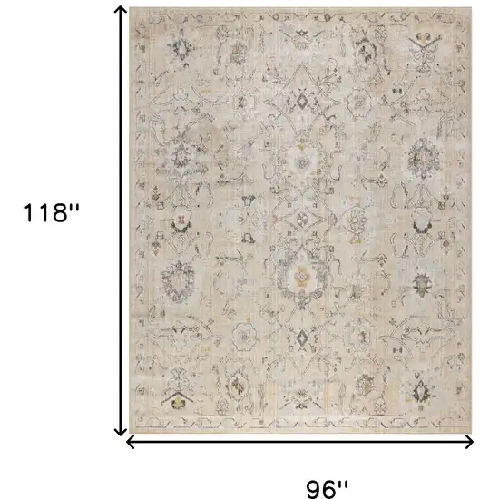 Cream Black And Yellow Floral Distressed Area Rug Photo 3