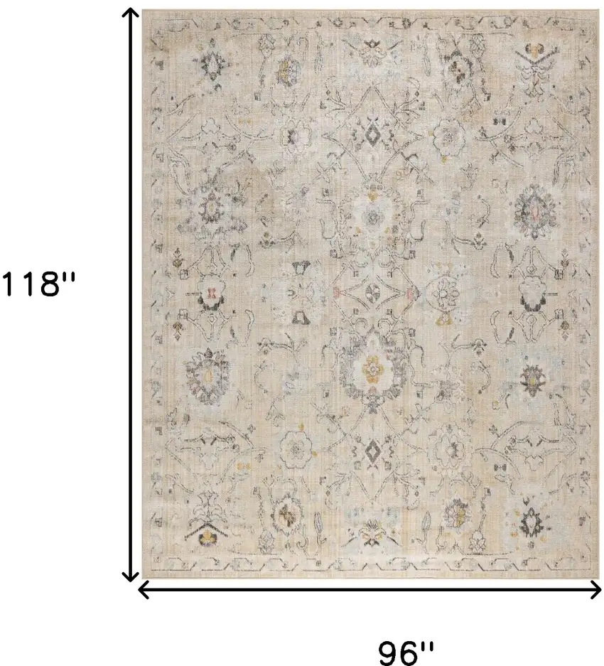 Cream Black And Yellow Floral Distressed Area Rug Photo 3