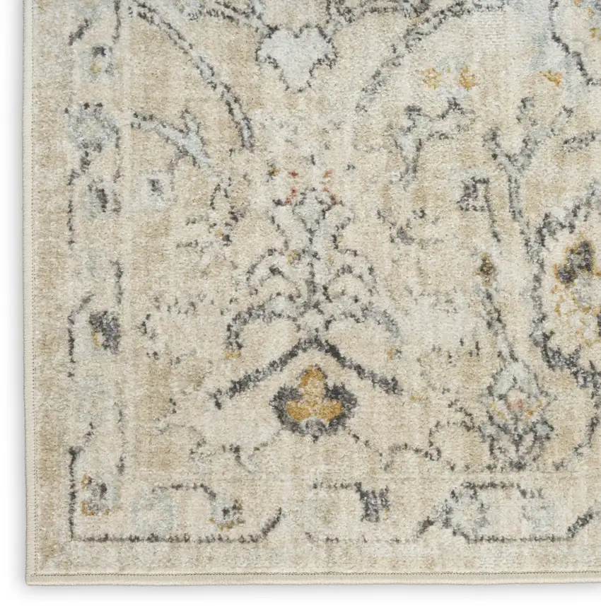 Cream Black And Yellow Floral Distressed Area Rug Photo 9
