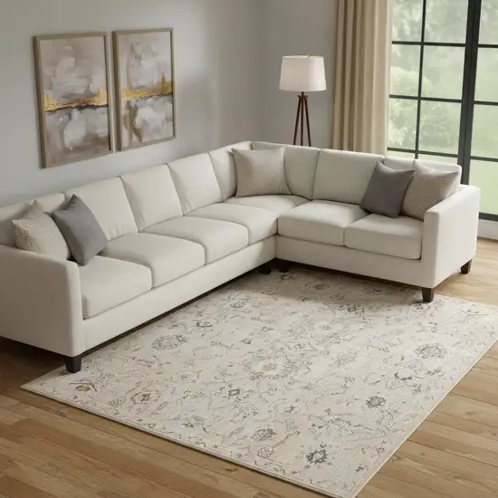 Cream Black And Yellow Floral Distressed Area Rug Photo 1