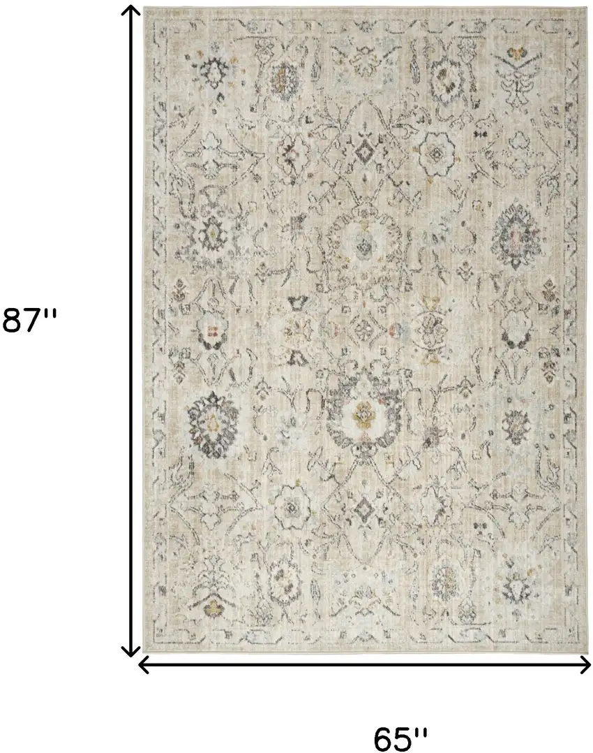 Cream Black And Yellow Floral Distressed Area Rug Photo 3