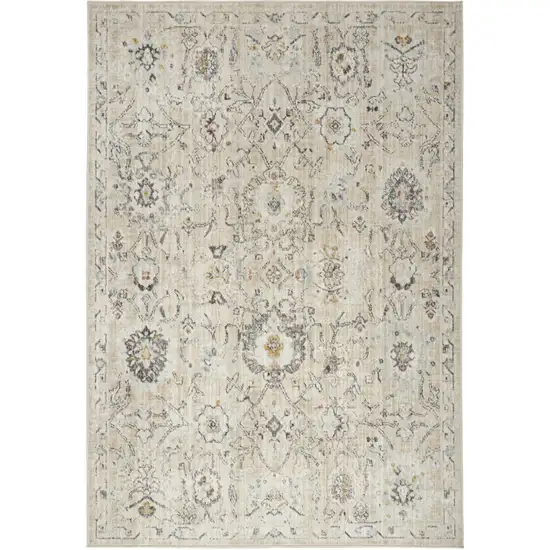 Cream Black And Yellow Floral Distressed Area Rug Photo 7