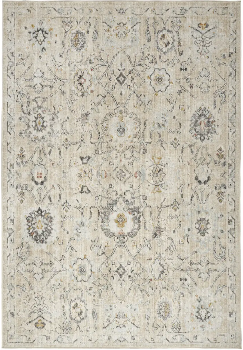 Cream Black And Yellow Floral Distressed Area Rug Photo 7