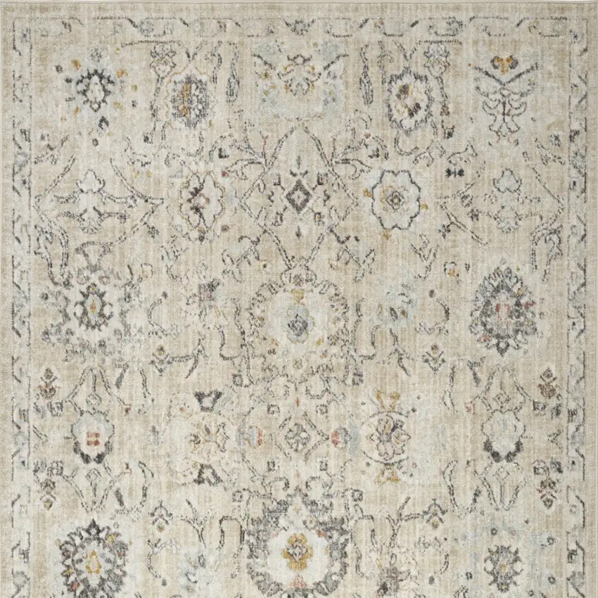 Cream Black And Yellow Floral Distressed Area Rug Photo 9