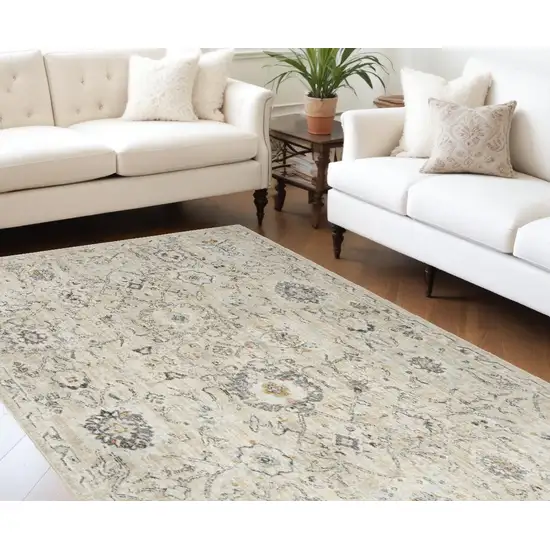 Cream Black And Yellow Floral Distressed Area Rug Photo 1
