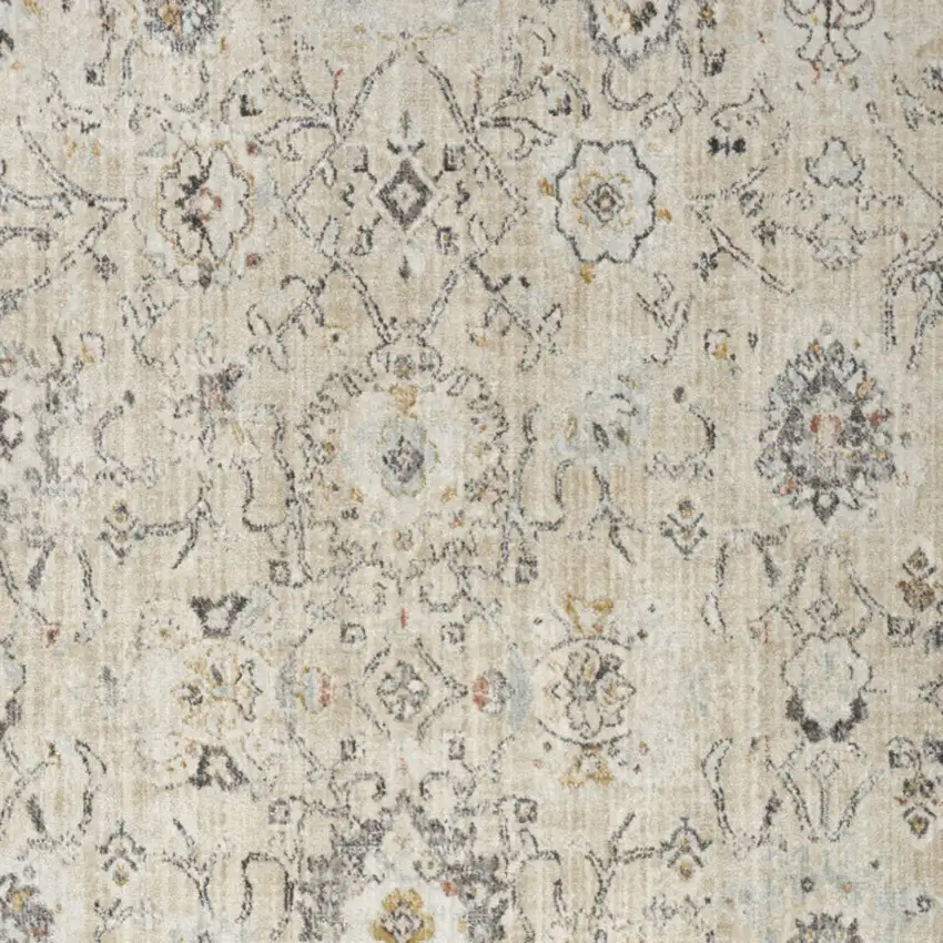 Cream Black And Yellow Floral Distressed Area Rug Photo 8