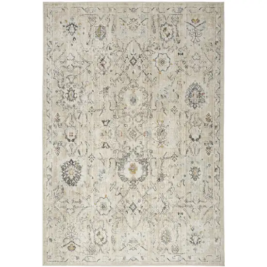 Cream Black And Yellow Floral Distressed Area Rug Photo 7