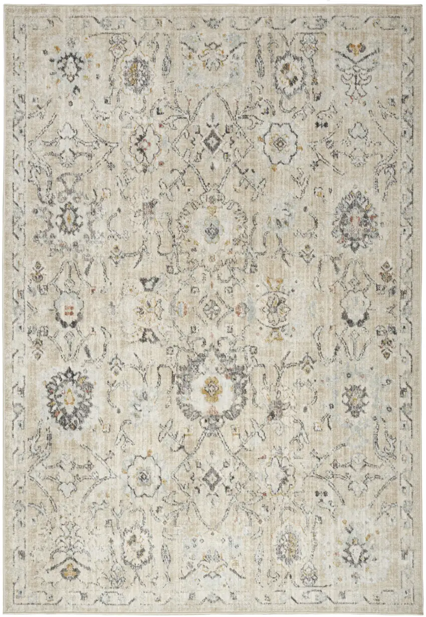 Cream Black And Yellow Floral Distressed Area Rug Photo 7