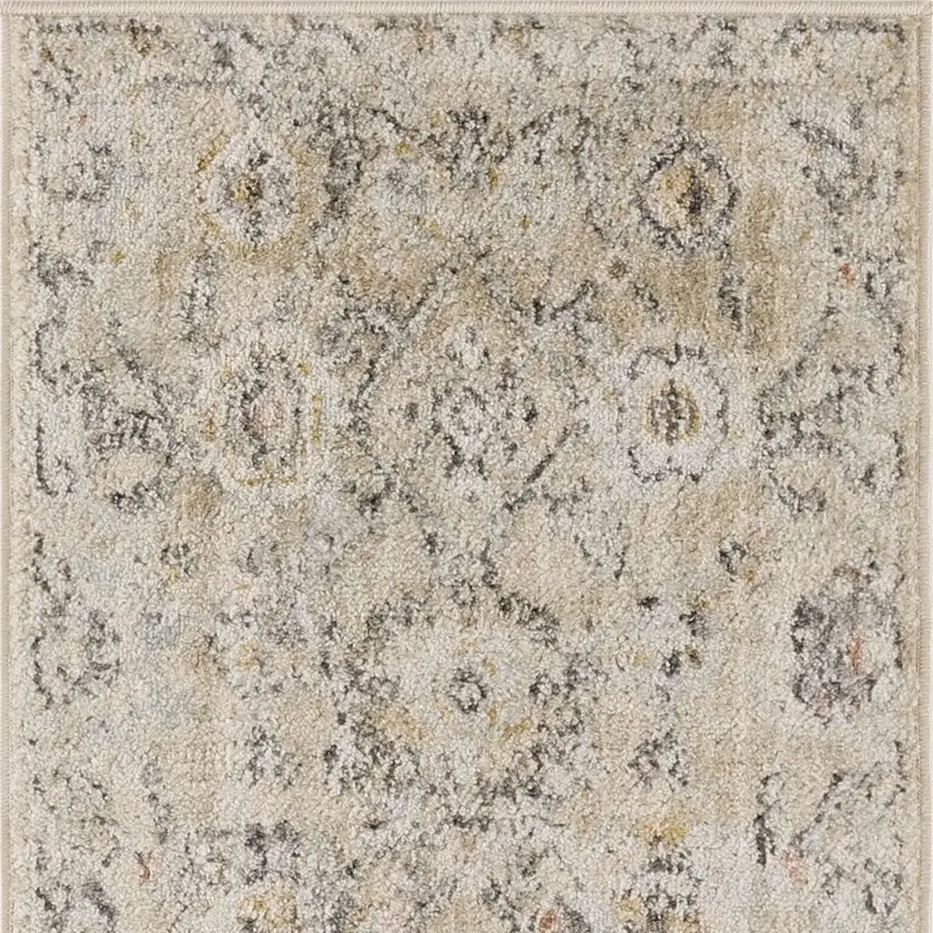 Cream Black And Yellow Floral Distressed Area Rug Photo 5