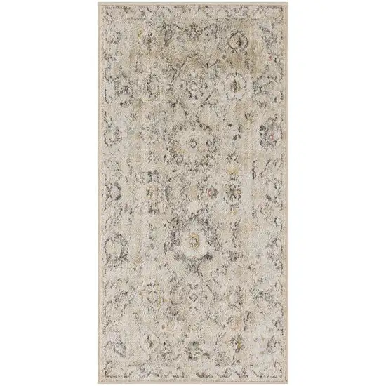 Cream Black And Yellow Floral Distressed Area Rug Photo 9
