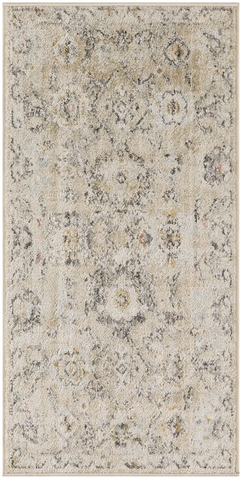 Cream Black And Yellow Floral Distressed Area Rug Photo 9