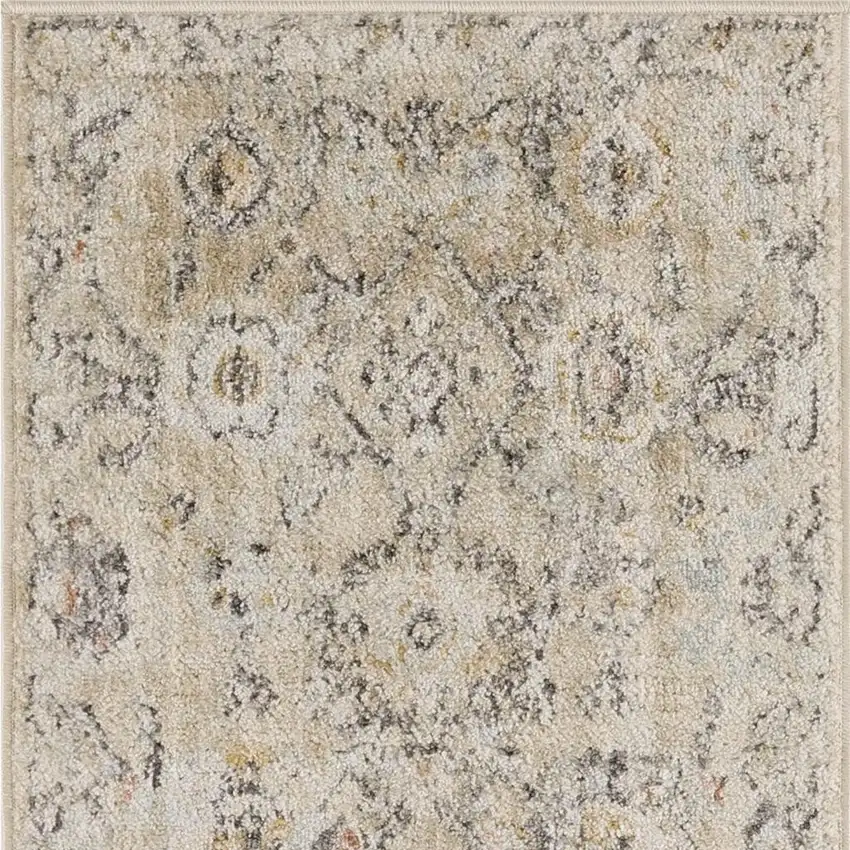 Cream Black And Yellow Floral Distressed Area Rug Photo 3