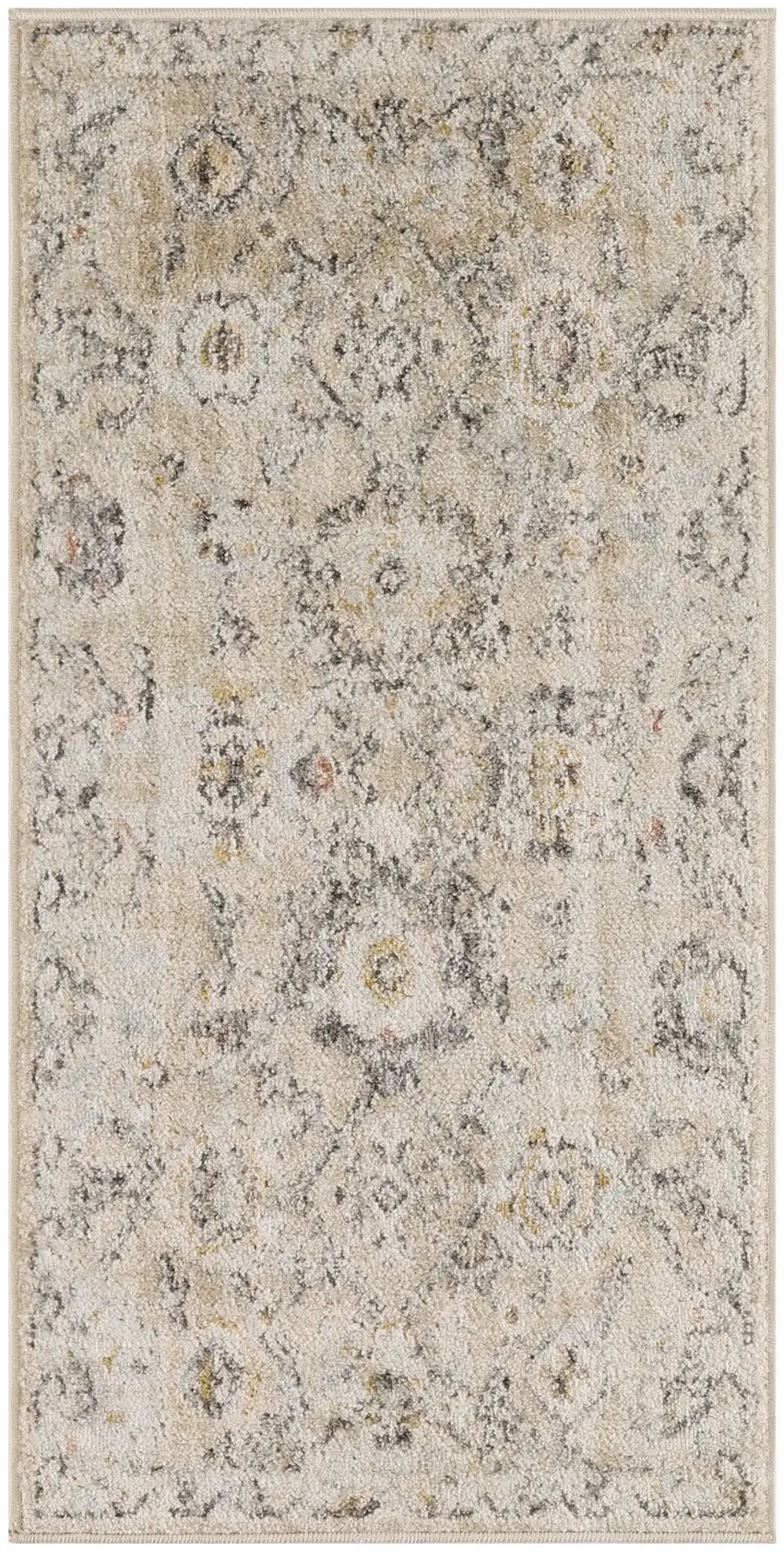 Cream Black And Yellow Floral Distressed Area Rug Photo 2