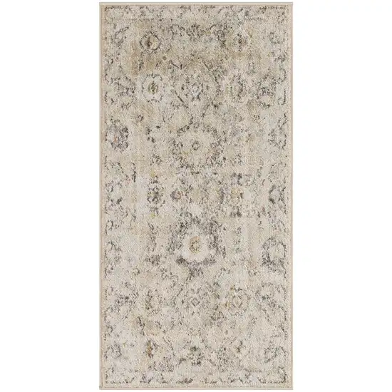 Cream Black And Yellow Floral Distressed Area Rug Photo 2