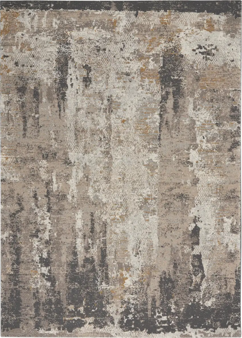 Cream Black and Gray Abstract Area Rug Photo 2