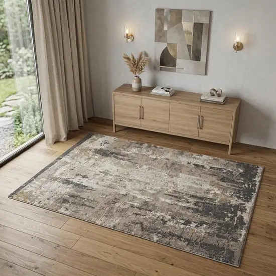 Cream Black and Gray Abstract Area Rug Photo 1