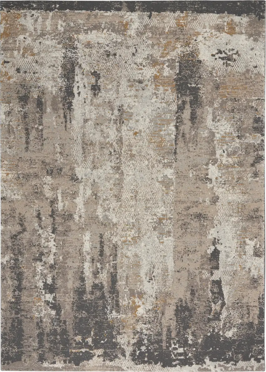 Cream Black and Gray Abstract Area Rug Photo 2