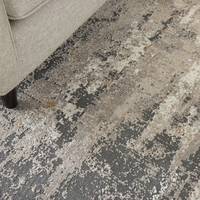 Cream Black and Gray Abstract Area Rug Photo 9