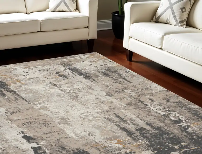Cream Black and Gray Abstract Area Rug Photo 1
