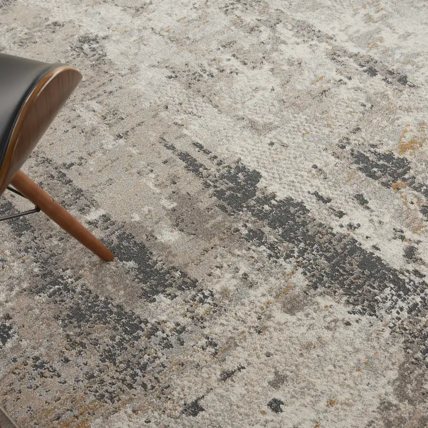 Cream Black and Gray Abstract Area Rug Photo 9