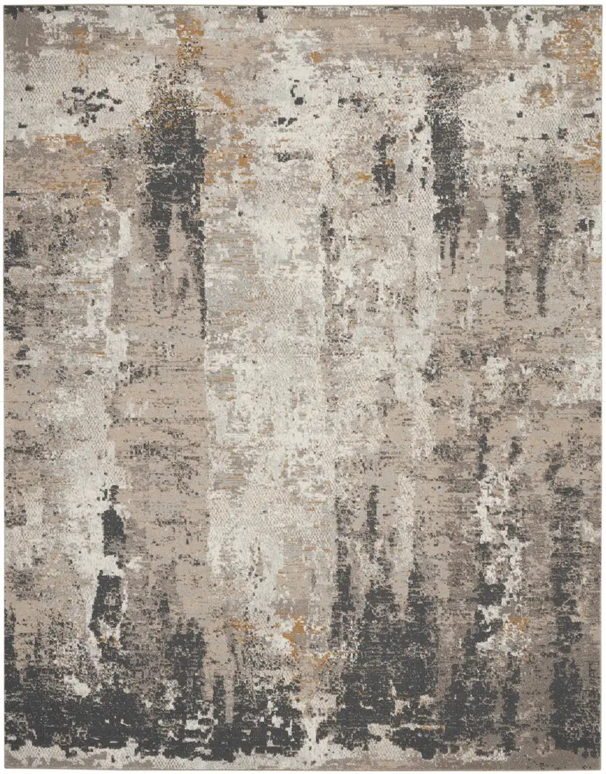 Cream Black and Gray Abstract Area Rug Photo 2