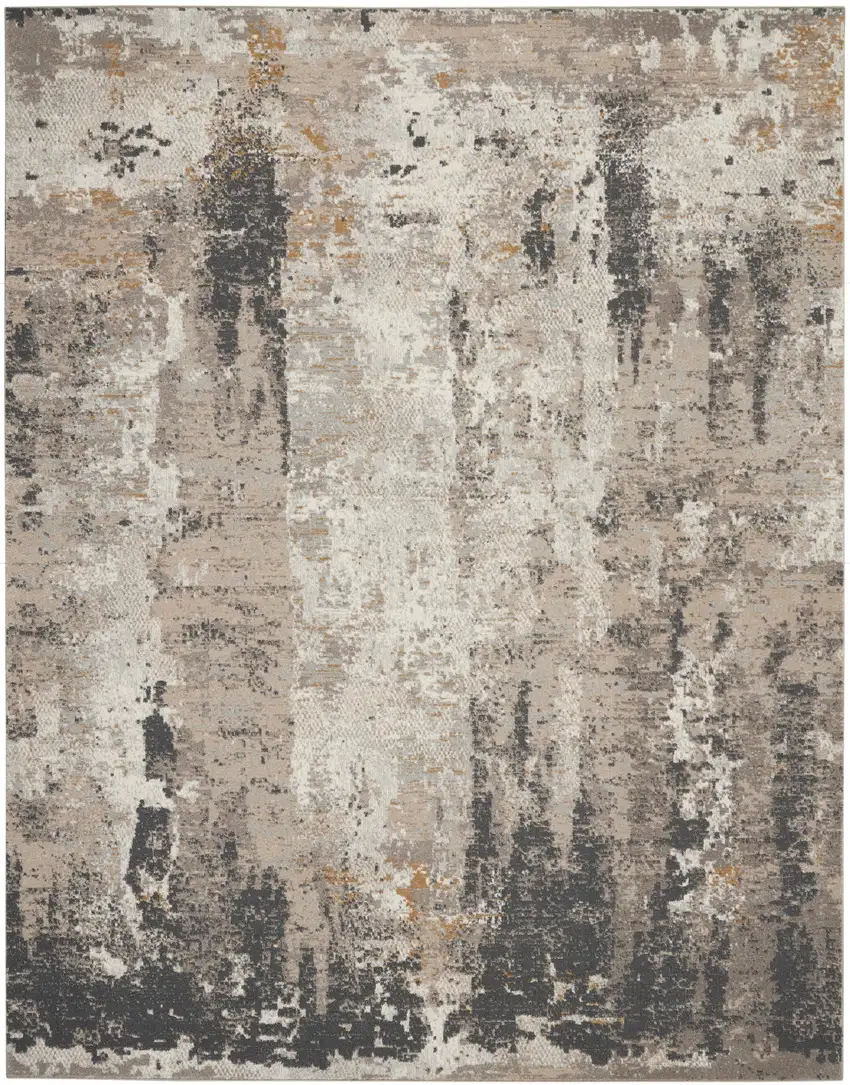 Cream Black and Gray Abstract Area Rug Photo 8