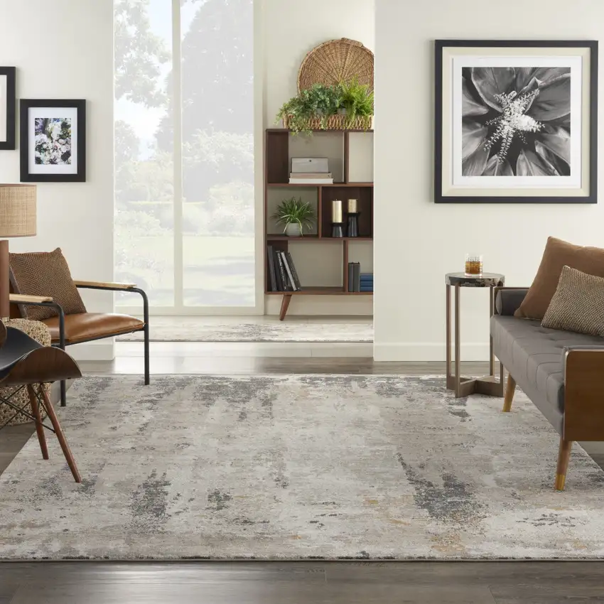 Cream Black and Gray Abstract Area Rug Photo 4