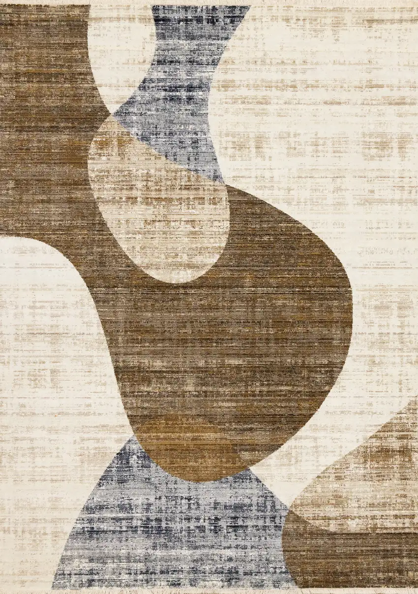 Cream Blue And Brown Abstract Area Rug Photo 2