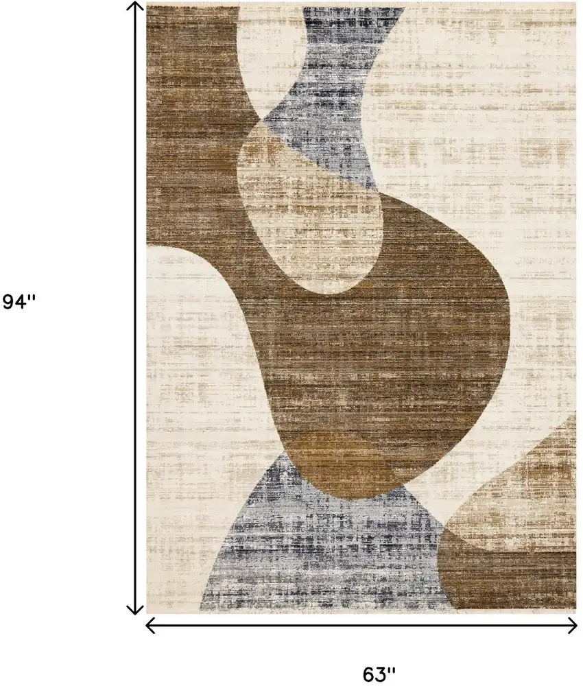 Cream Blue And Brown Abstract Area Rug Photo 3