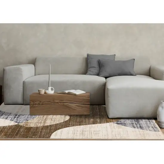 Cream Blue And Brown Abstract Area Rug Photo 7