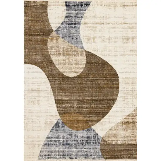 Cream Blue And Brown Abstract Area Rug Photo 2