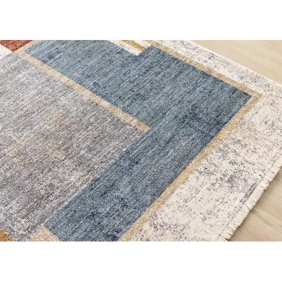 Cream Blue And Brown Geometric Area Rug Photo 7