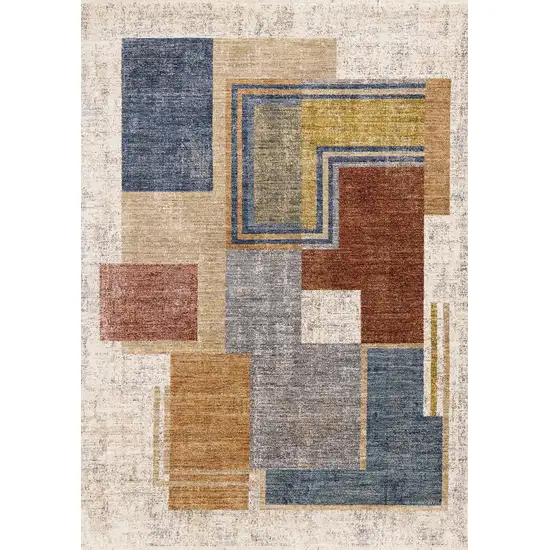 Cream Blue And Brown Geometric Area Rug Photo 2