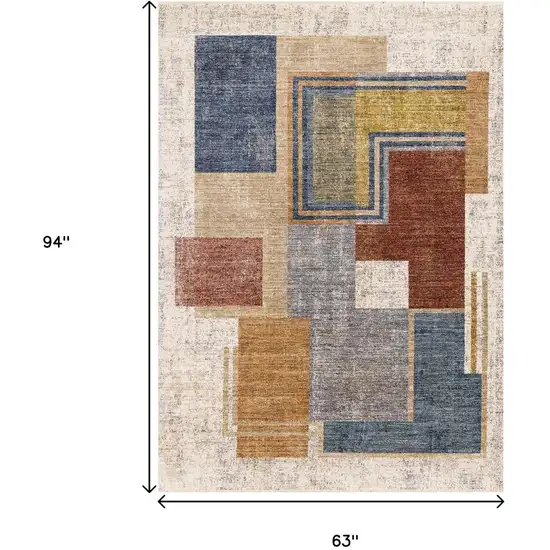 Cream Blue And Brown Geometric Area Rug Photo 3