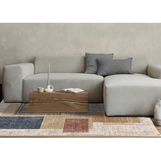 Cream Blue And Brown Geometric Area Rug Photo 6