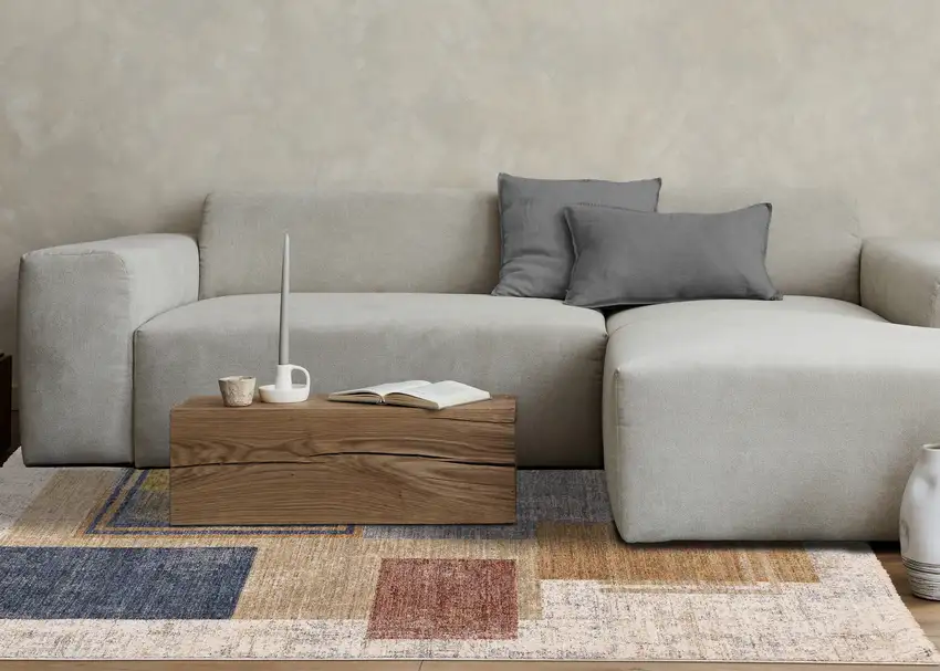 Cream Blue And Brown Geometric Area Rug Photo 6