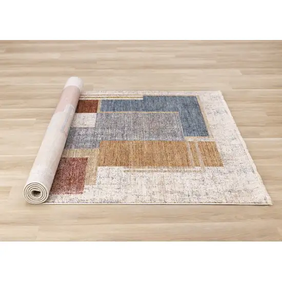 Cream Blue And Brown Geometric Area Rug Photo 9