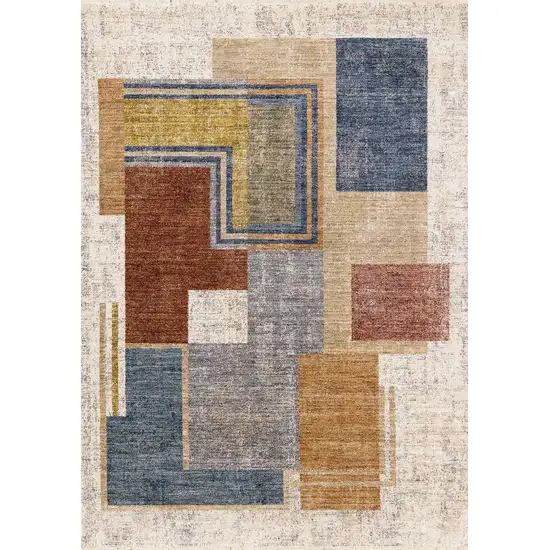Cream Blue And Brown Geometric Area Rug Photo 4